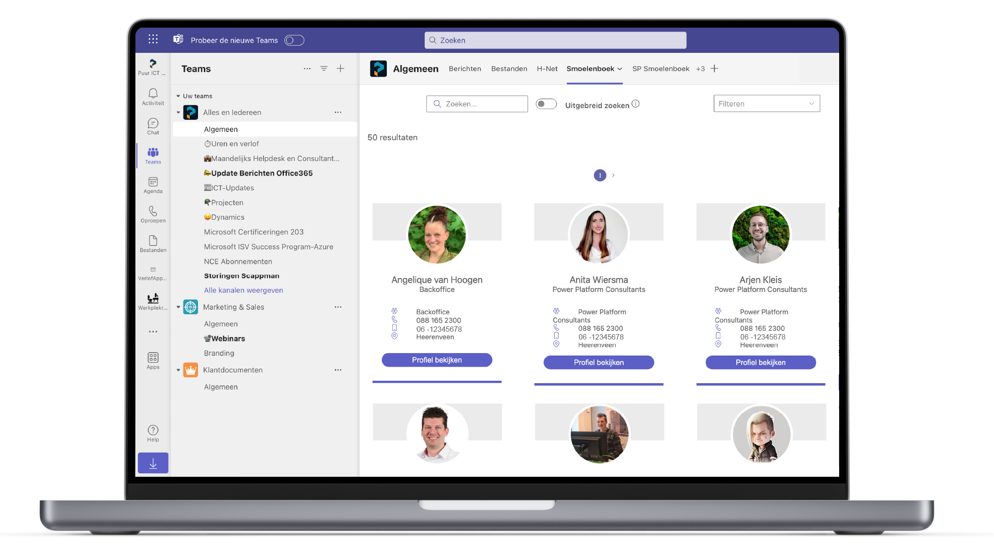 Microsoft 365 Teams overzichtspagina Smoelenboek | Teamsapps