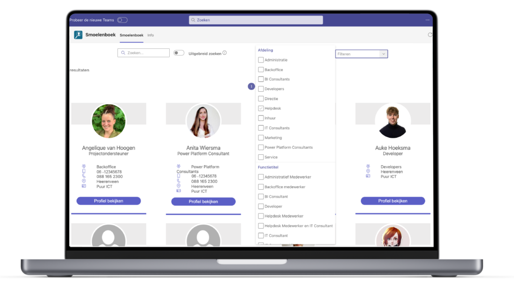 Smoelenboek filtermogelijkheid | Teamsapps Smoelenboek filtermogelijkheid | Teamsapps